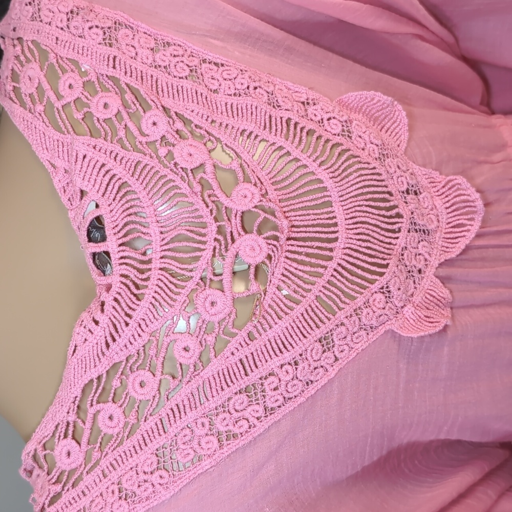 Charlie Paige Pink Tassel Swim Cover Up Womens One Size Boho Crochet Kaftan - Picture 9 of 13